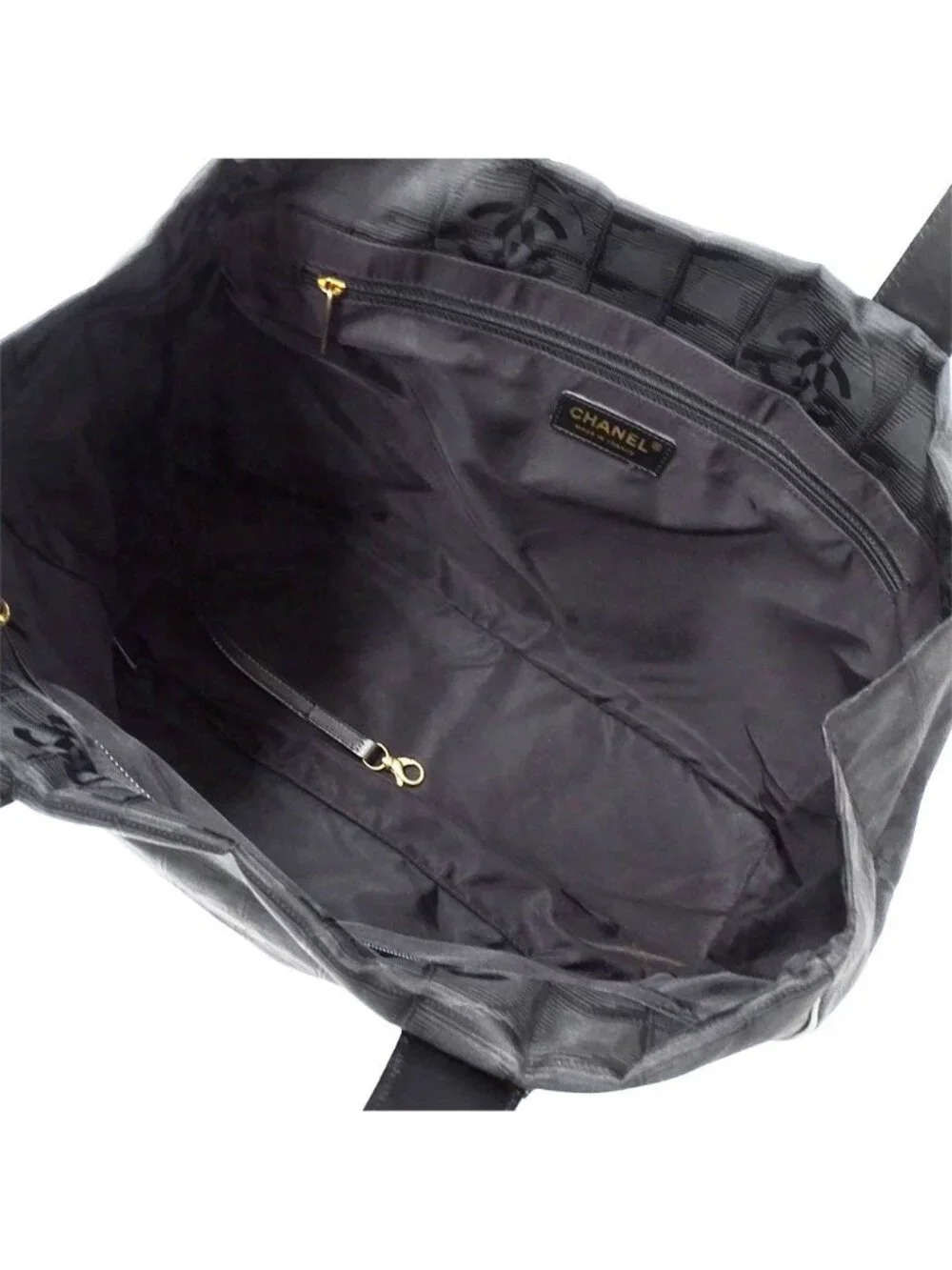 Chanel Tote Nylon New Travel MM Black Gold Hand Everyday Use Logo